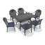 Table de salle à manger rectangulaire en fonte d'aluminium 59,06 "et 6 chaises empilables avec coussins bleus (7 pièces)-1692095956