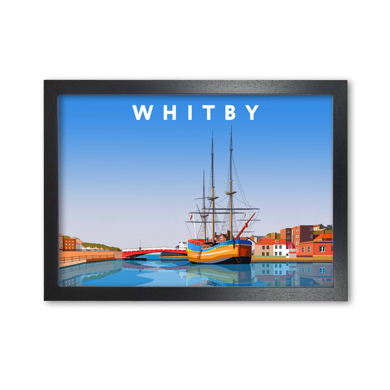 Whitby Harbour by Richard O'Neill - Print, 59.4cm H x 84.1cm W x 3cm D, Black Framed