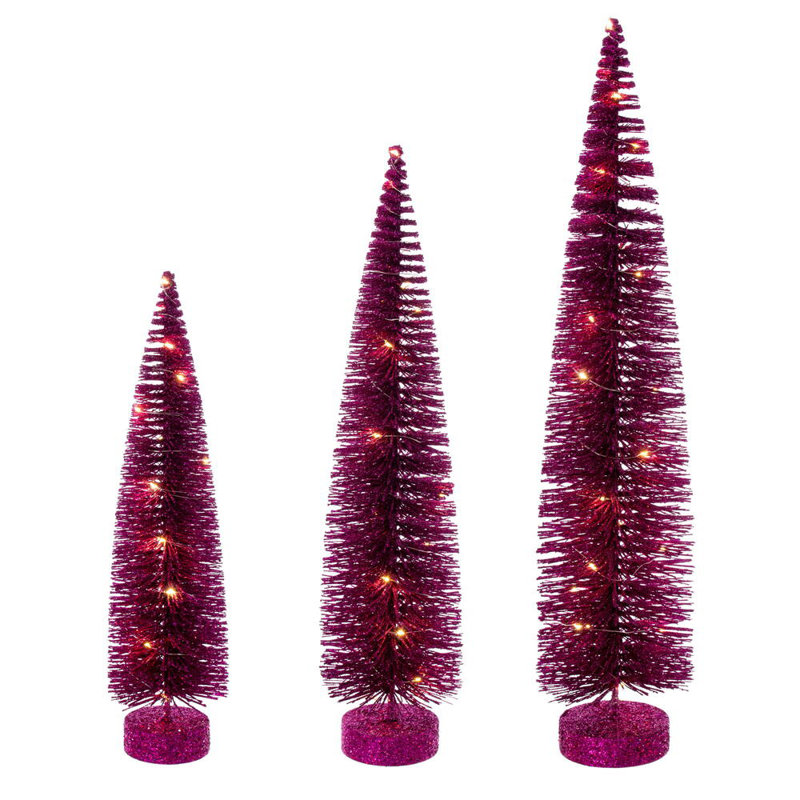  Ensemble d'arbre à brosses en forme de bouteille rose vif 16 "-20" -24 "., Blanc chaud, Rose millennial, H 2 pi