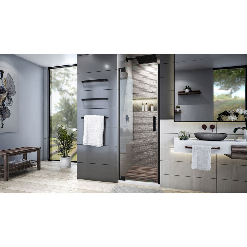Elegance Plus 34" W x 72" H Frameless Shower Door with Clear Max Technology, Satin Black