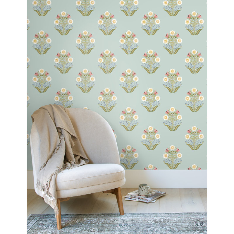 Double rouleau floral Peel & Stick, Bleu