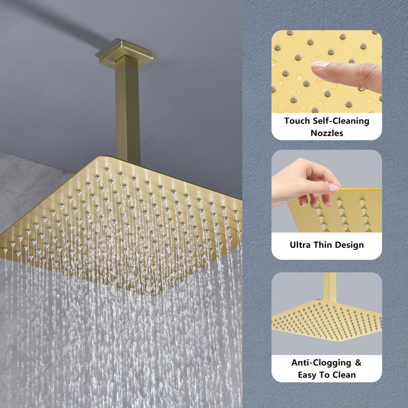 Rain Fixed Shower Head, Brushed Gold