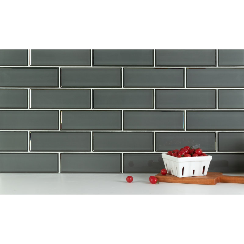 Artista 3" x 9" Glass Subway Tile, Dark Gray