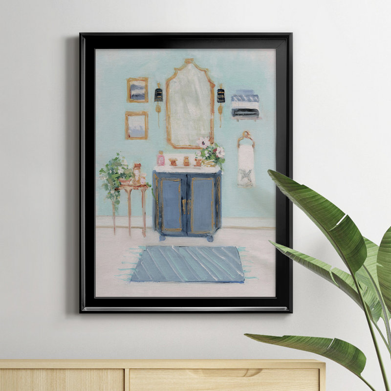 «Blue Bath II», peinture sur toile encadrée, H 18,5 po x l 24,5 po x P 1,5 po, Noir
