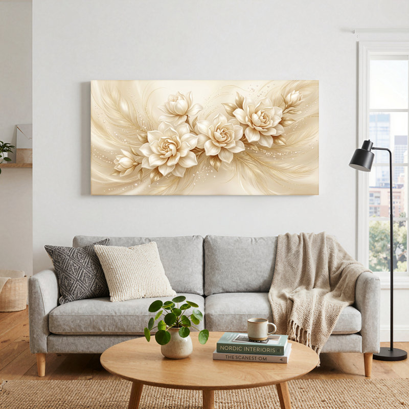 Ensemble de 1 tableau sur toile « Élégance florale », 32“W x 16”H, Toile tendue
