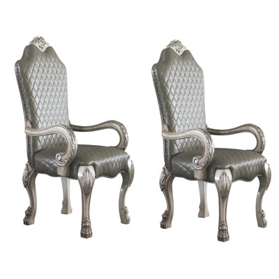 Ensemble de 2 fauteuils rétro en similicuir blanc os avec garniture cloutée élégante et couronne florale