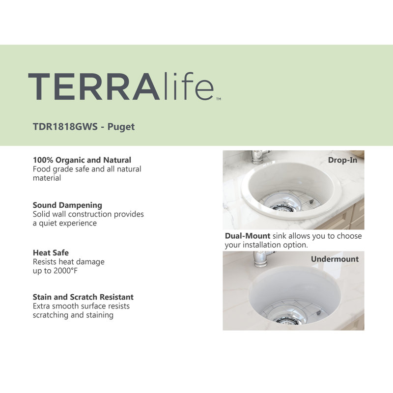 Terralife Puget Évier de bar rond rond en blanc