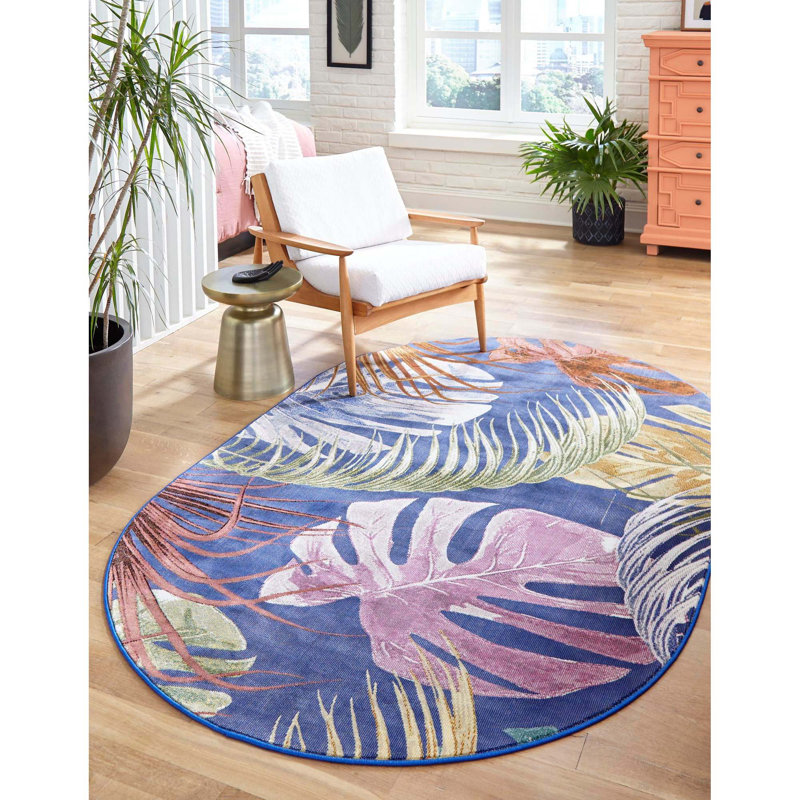 Tapis bleu marine / rose / jaune Lavern, Ovale 7 pi 10 po x 10 pi