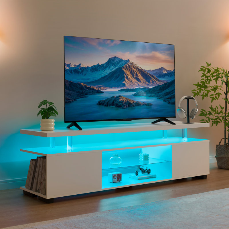 LED TV Stand for TVs up to 60" with Storage, Entertainment Center for Living Room, White