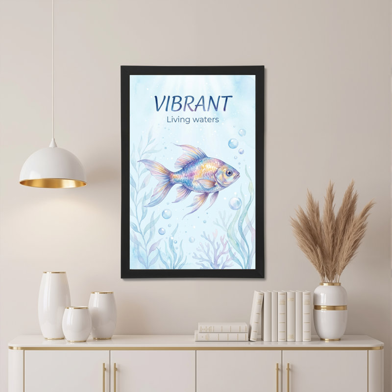 «Vibrant Fish», aquarelle sur toile tendue, thème des eaux vives pour une décoration intérieure, H 24 po x l 16 po