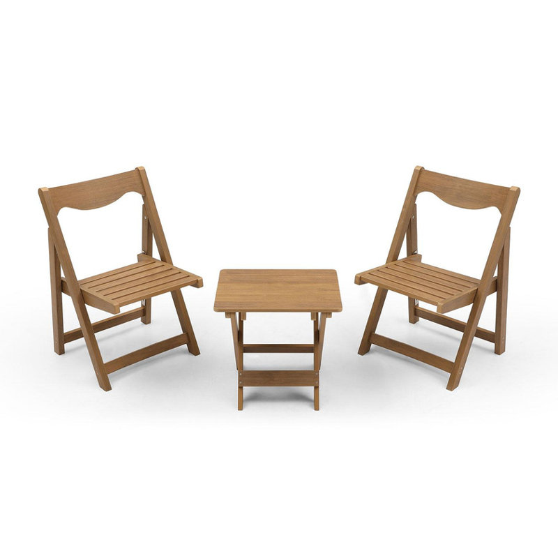 A foldable small outdoor leisure table and chair set with excellent materials includes 2 chairs and a rectangular table.