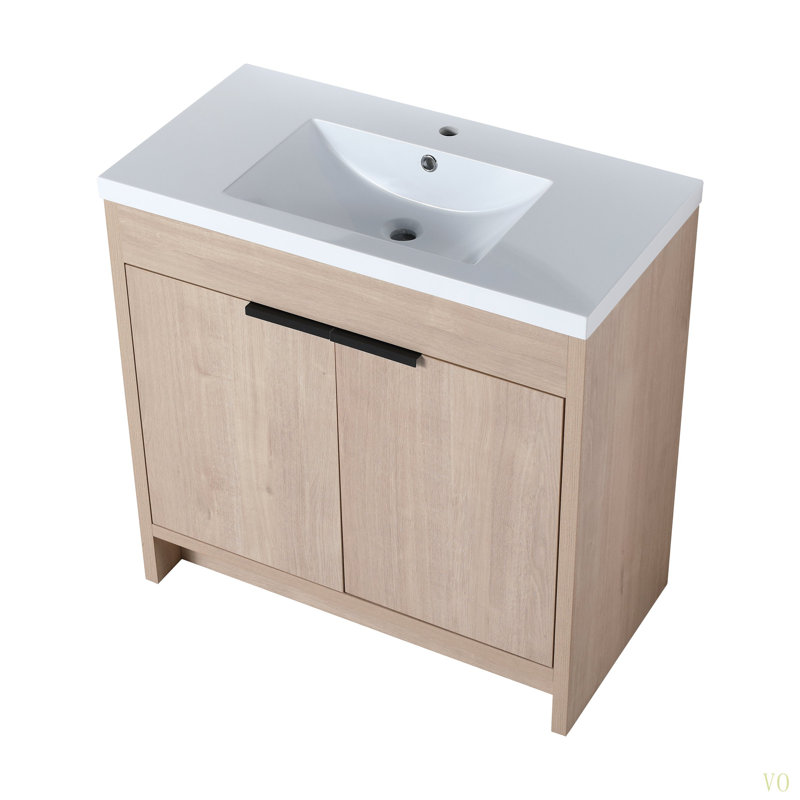 Meuble-lavabo autoportant de 36 pouces avec lavabo en résine et 2 portes d'armoire à fermeture en douceur, 35"