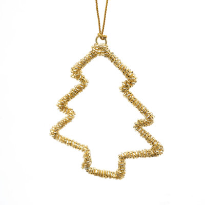 Christmas Hanging Ornament | Beaded golden Tree Ornament | Gold | 3.5X0.25X4"