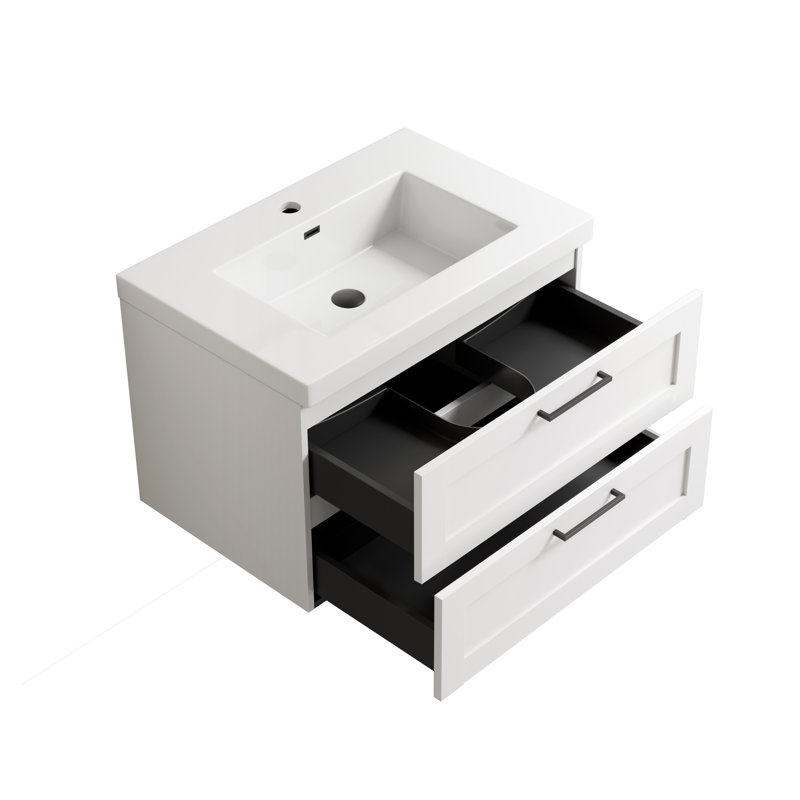 Devillage 29.5'' Single Bathroom Vanity with Engineered Stone Top, White Lacquer