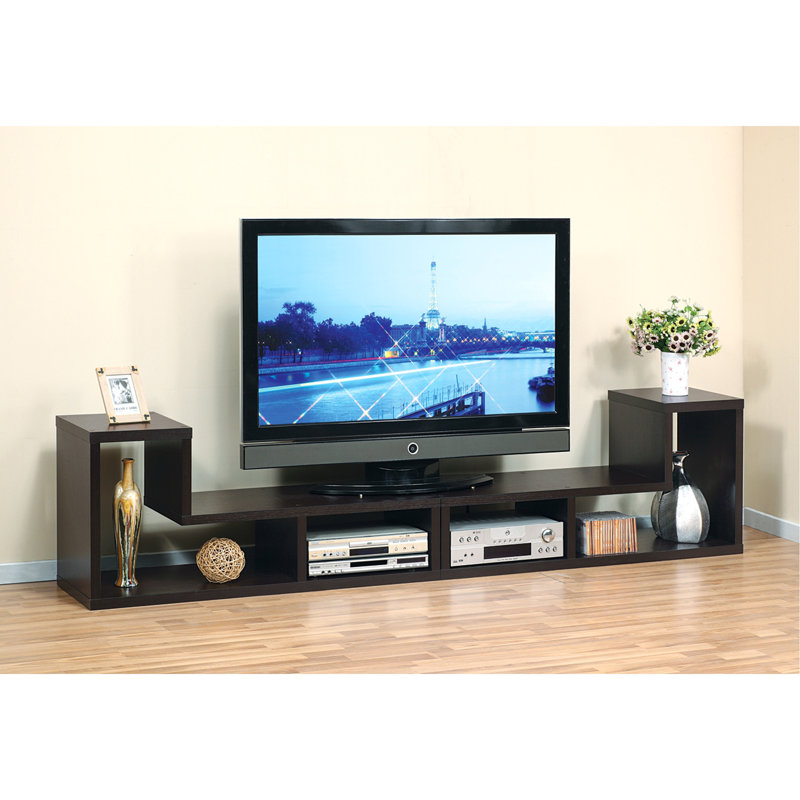 Versatile L-Shaped Geometric TV Stand With Extendable Functionality For Media Storage