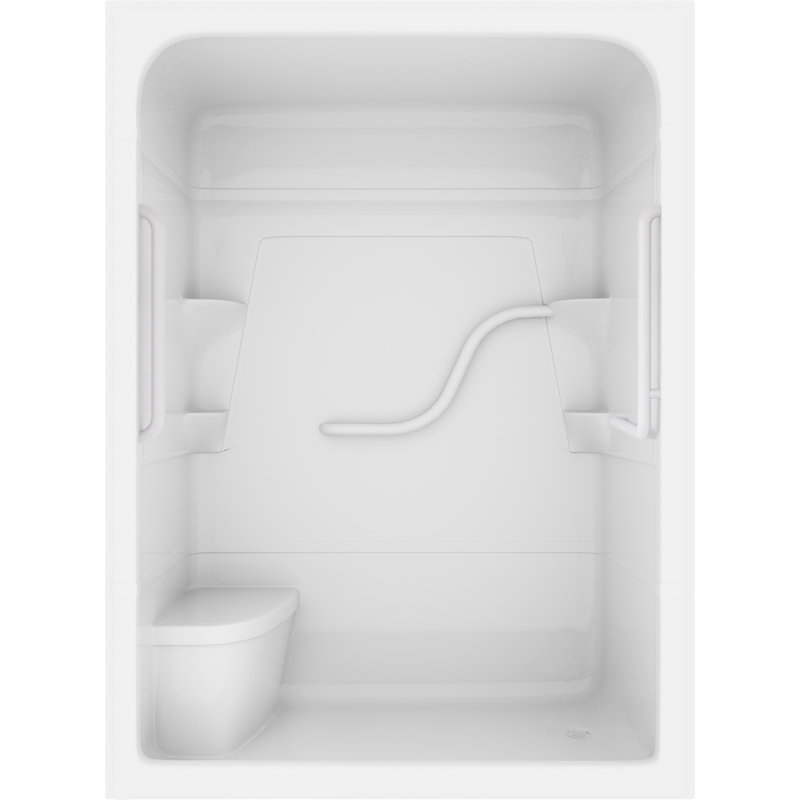 Cabine de douche 3 pièces avec siège, l 60 po x H 84,5 po x P 34,25 po, 3 barres d'appui, 4 tablettes, drain à gauche, Droite