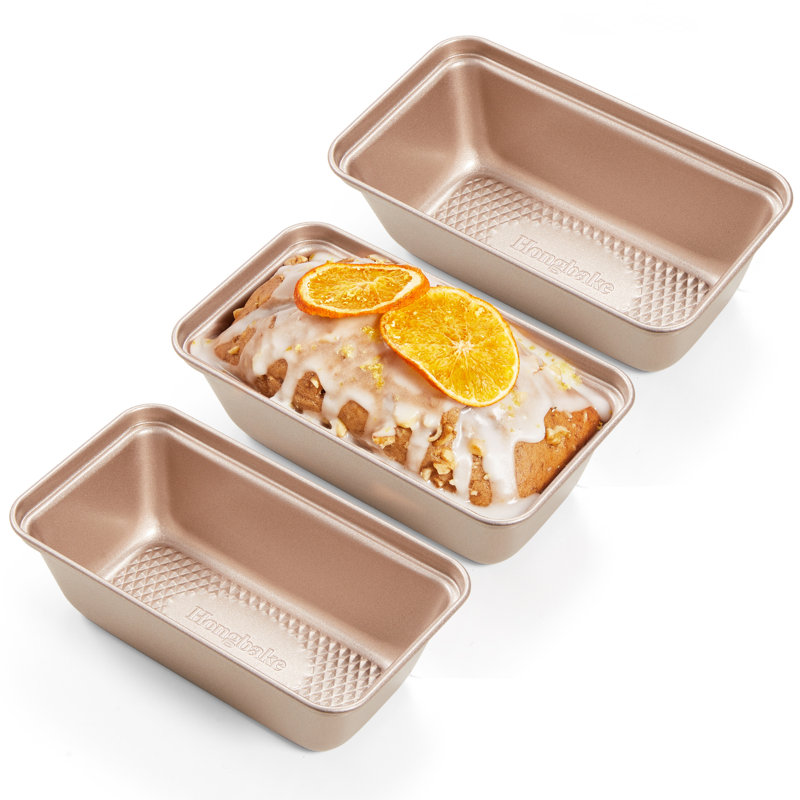 Pack Loaf Pan Set,Nonstick Bread Tin With Wide Grips, 1Lb Perfect for Homemade Baking, Champagne Gold