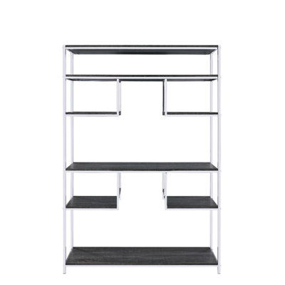 8-shelf Bookshelf In Rustic Grey Oak And - Modern Geometric Shelf Organizer, Metal Frame, Adjustable Wooden Shelves & Book Rack, Geometrically Dynamic Integrative, Base, For Basket Display