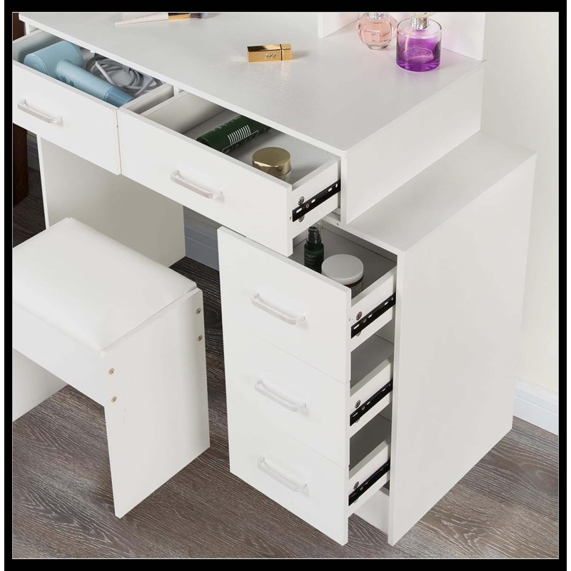 Coiffeuse réglable blanche avec 5 tiroirs