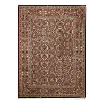 Tapis brun / beige en laine noué à la main de conception unique 8 pi 9 po x 11 pi 9 po