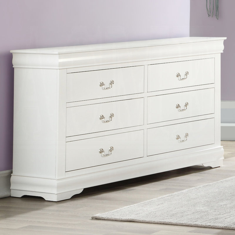Bivins 6 Drawer 57" W Double Dresser (Mirror Not Included), White