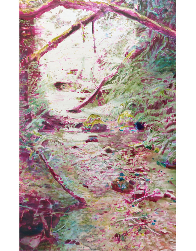 Vibrant Forest Stream Print, 40 × 60, Matted Framed Print, Gold