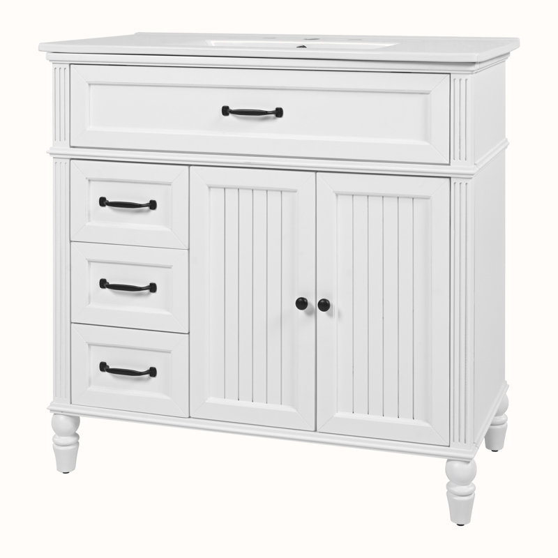 Meuble-lavabo avec lavabo et armoire avec tiroirs, Blanc, Noir, noir, noir, noir
