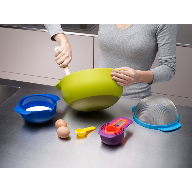 Nest 9-Piece Food Preparation Set with Nesting Mixing Bowls and Measuring Cups, Multicolor