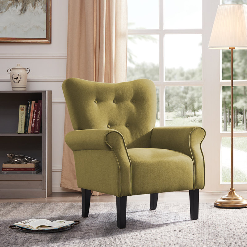 30.3" Wide Tufted Upholstered Armchair, Olive Green Linen