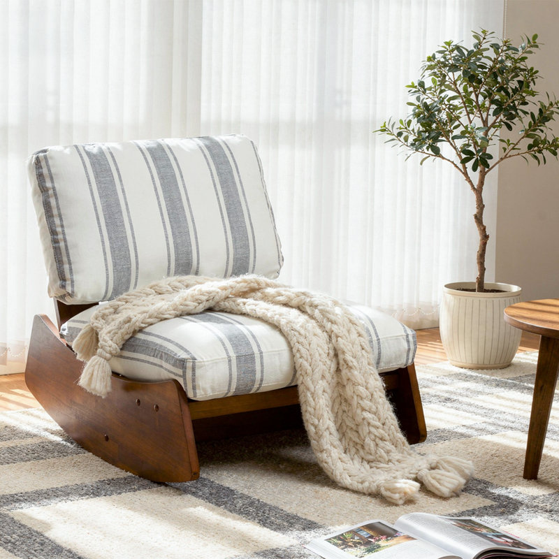 Solid Wood Rocking Chair, Grey Stripe