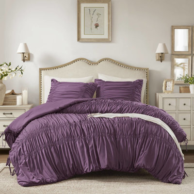 2 pièces d'édredon mauve simple / simple TG, microfibre brossée, tout en polyvalence avec un design romantique de mauve, avec détails et attaches, microfibre moelleuse pour se blottir toute l'année, standard 100