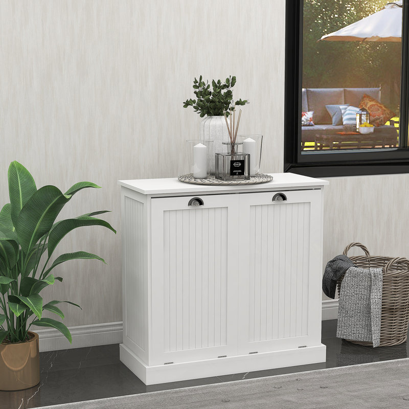 Two-Compartment Tilt-Out Laundry Sorter Cabinet-White