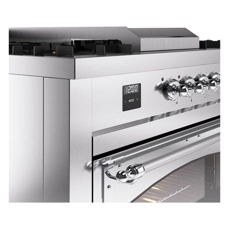 ILVE Nostalgie II Noblesse 60 in Dual Fuel Range 7 Burner, Griddle, Frenchtop, Natural Gas, Stainless Steel/Chrome