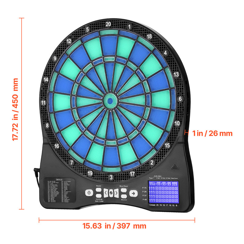 Jeu de fléchettes électronique, cible de jeu de fléchettes éclairée par DEL avec 48 jeux et plus de 500 variations, comprend 6 fléchettes avec volées et 50 pointes souples, écran ACL de cricket - peut supporter jusqu'à 8 joueurs