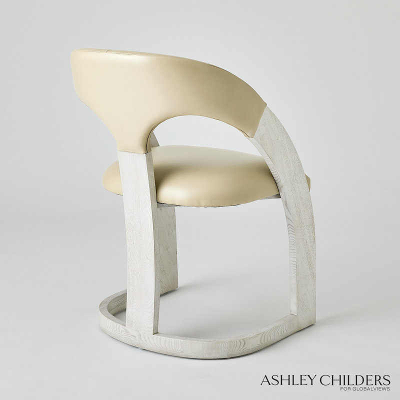 Delia Dining Chair-Ebony Cerused Leather, White, Cream