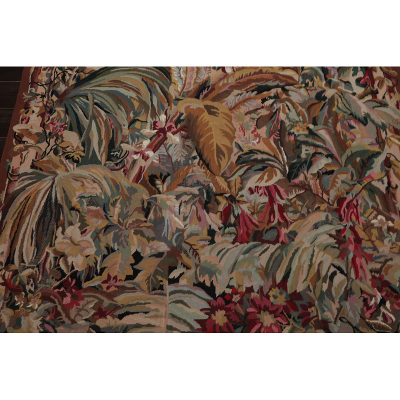 Tapis traditionnel ivoire en laine tissé à la main 5 pi 9 po x 8 pi 10 po Aubusson