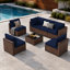 Ensemble de conversation d'extérieur en rotin pour patio avec coussins 7 pièces - brun / bleu marine-242393139