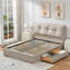 Lit plateforme tapissier avec tête de lit amovible de style coussin Braya, 2 grands tiroirs en bois, beige, grand-305529186-305529213