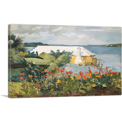 «Flower Garden and Bungalow Bermuda 1899» par Winslow Homer, reproduction d'art sur toile tendue