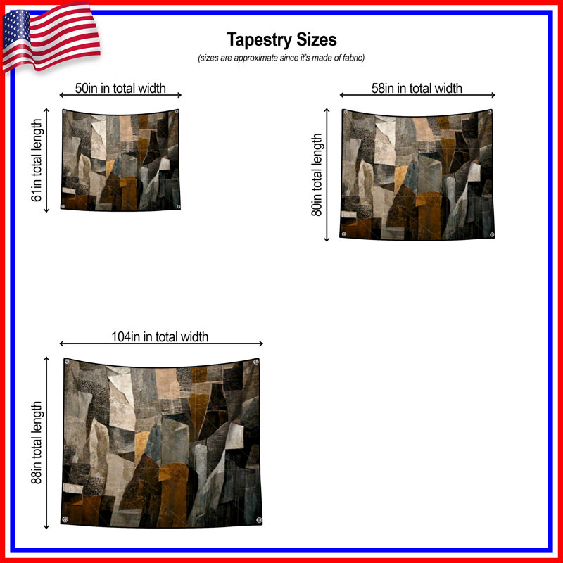 Tapisserie murale abstraite - art mural, H 68 po x l 80 po avec 4 œillets