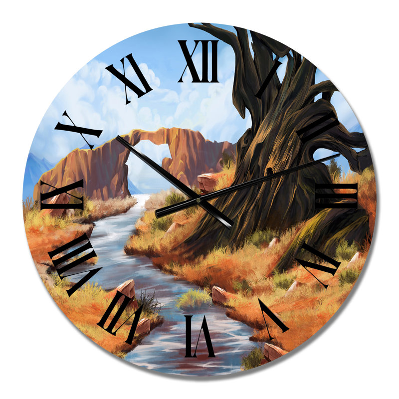 Pont de pierre sur une rivière d'automne - Horloge murale traditionnelle, Petit