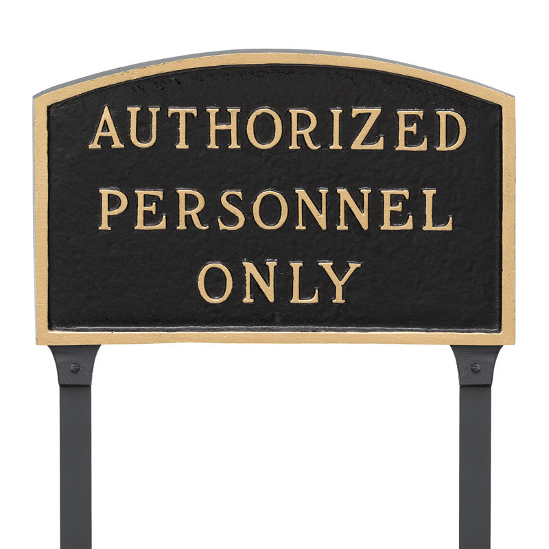 Authorized Personnel Only Statement Garden Sign, Black/Gold, 13" H x 21" W x 0.25" D