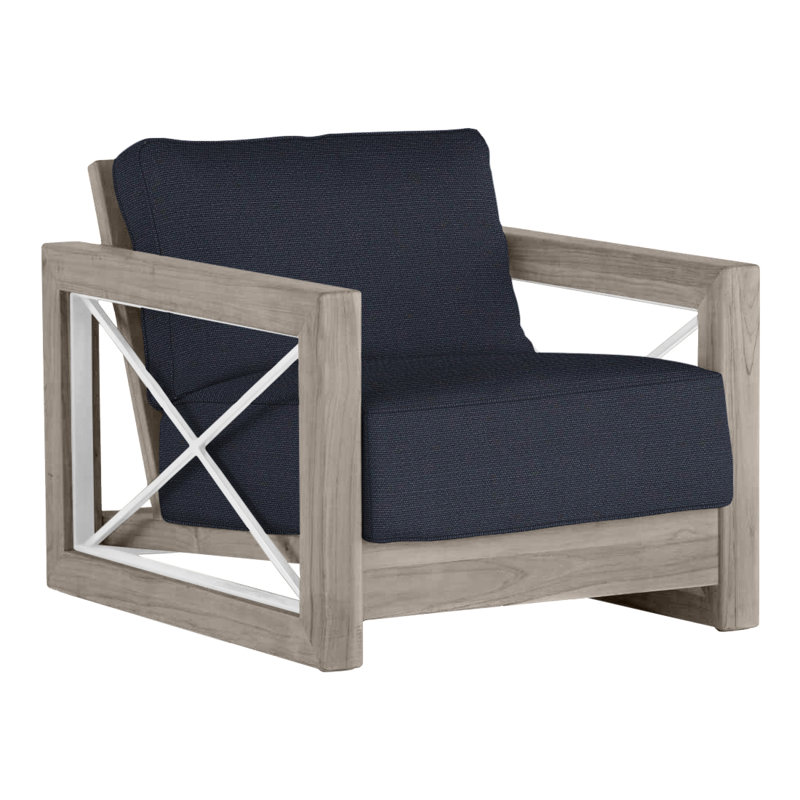 Malta Teak Lounge Oyster Teak/Brushed StaInless, Oyster Teak/Brushed Stainless, Linen Navy, No welt + Dream fill