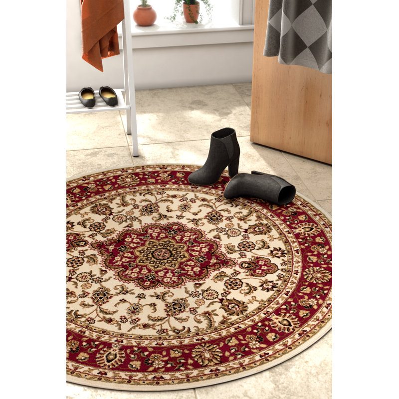 Tapis traditionnel ivoire Belliere Medallion Kashan, Rond 5 pi 3 po