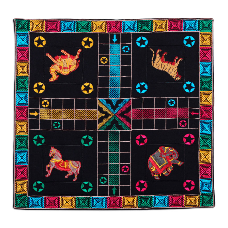 Jeu Ludo en coton brodé à la main Novica