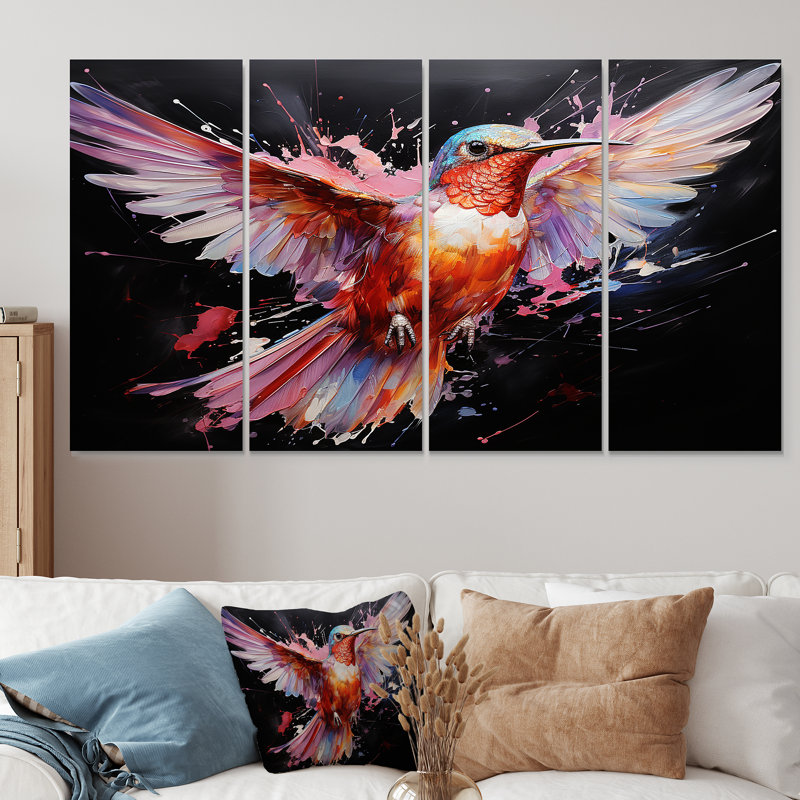 Colibri coloré, "Wingbeat Wonder II" - Colibri, 4 pièces d'art mural, H 28 po x l 48 po