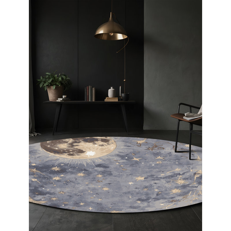 Tapis bleu lavable à la machine, Rond 5 pi