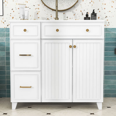 Meuble-lavabo 2 tiroirs 36 po avec lavabo en céramique et tablette réglable 36 po