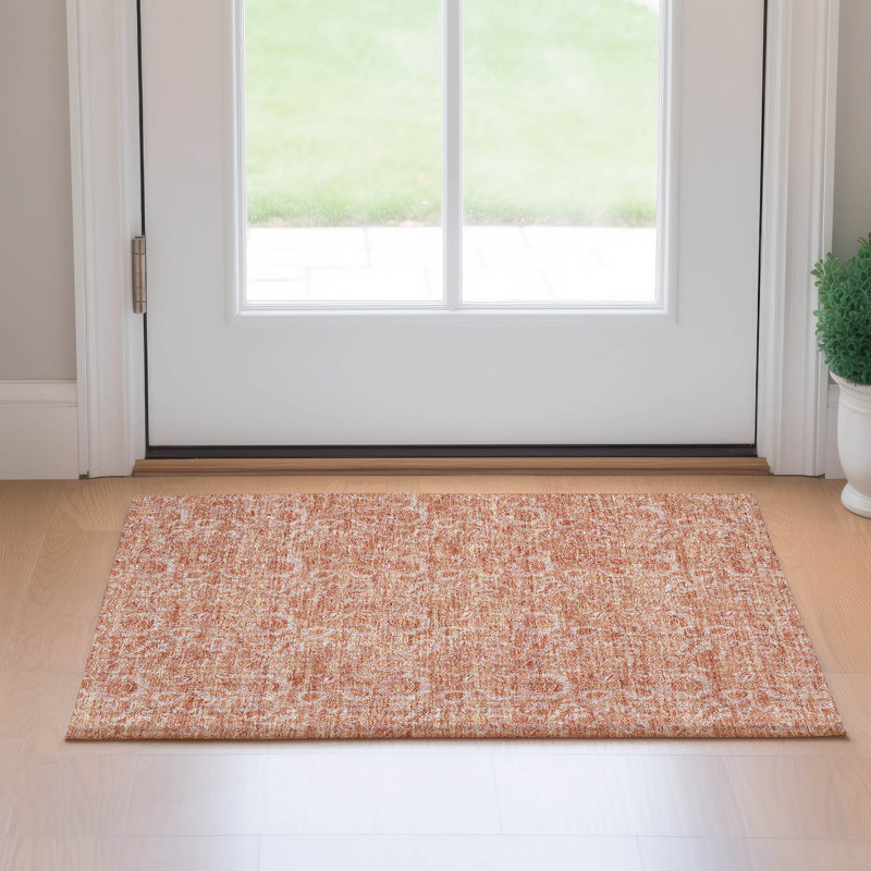 Premium Machine Washable Prisco Salmon Rug, Rectangle 1'8" x 2'6"