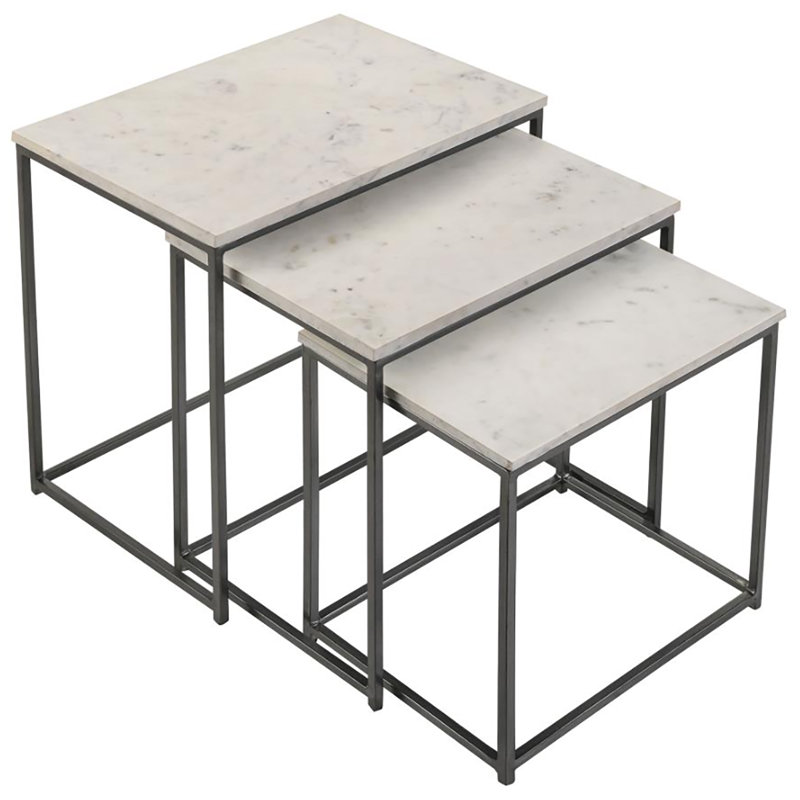 Ensemble de tables gigognes 3 pièces Medora, Bronze industriel, Blanc